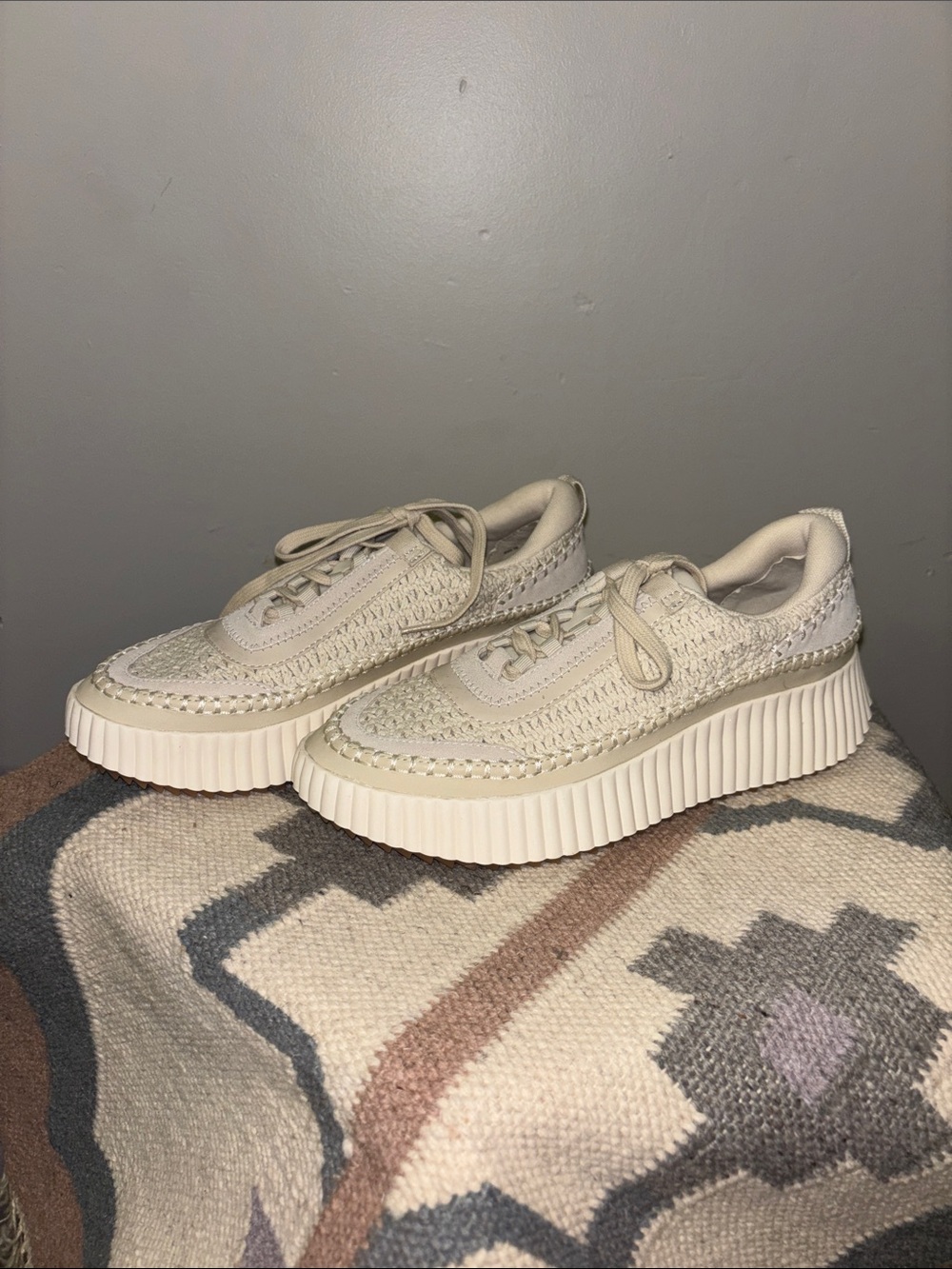 Dolce Vita Cream Woven Platform Sneakers with Ribbed Sole